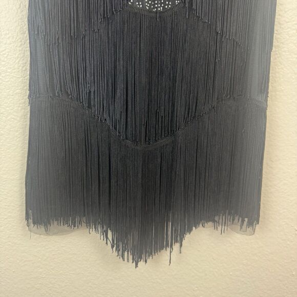 Unique Vintage Retro 1920s Fringe Beaded Mini Flapper Dress Black Silver Small - Picture 15 of 16